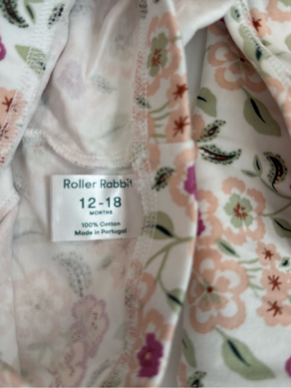 Roller Rabbit Floral Pajama Set in Pink, Cream & Green - Picture 3 of 4
